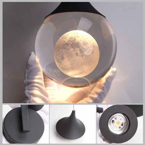Moon Crystal Wall Sconces Dimmable 5W LED Bedroom Bedside Lamps for Living Room Hallway Warm 3300K Ambient Lighting Sand Black Modern Fixture