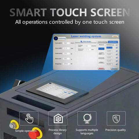 Multifunction Laser Welder With Built In Wire Feeder 1200W Portable Air Cooled Fiber Welder control panel with touch screen