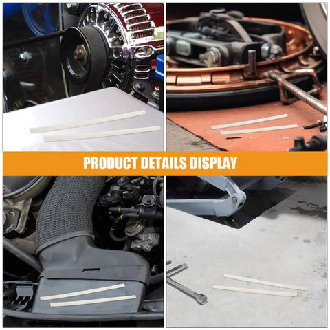 Forty Pieces White Pp Plastic Welding Rods For Car Bumper Repair Kit positioned on various auto parts during repair.