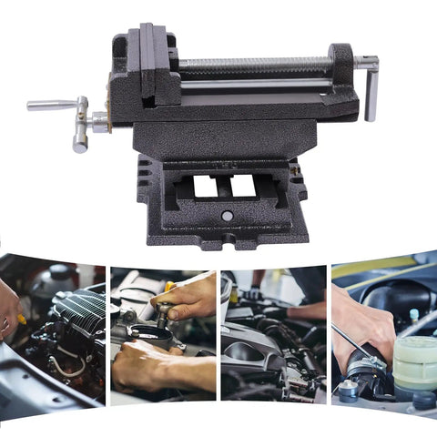 6 Inch Cross Slide Vise Drill Press Mount Heavy Duty Milling Vise showing top view with precision scale and handle for metalworking.
