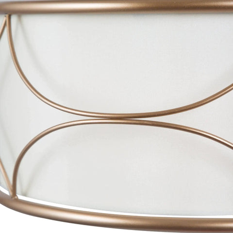 Close-up view of the white fabric shade on the Gold Drum Pendant Chandelier Light Fixture with gold accents and modern design.