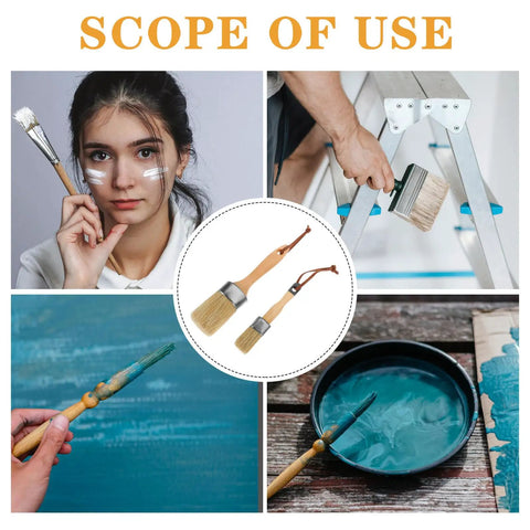 Two Piece Wood Handle Synthetic Bristle Paint Brush Set For Walls And Furniture Staining Oval Deck Brush For Applying Wood Stain