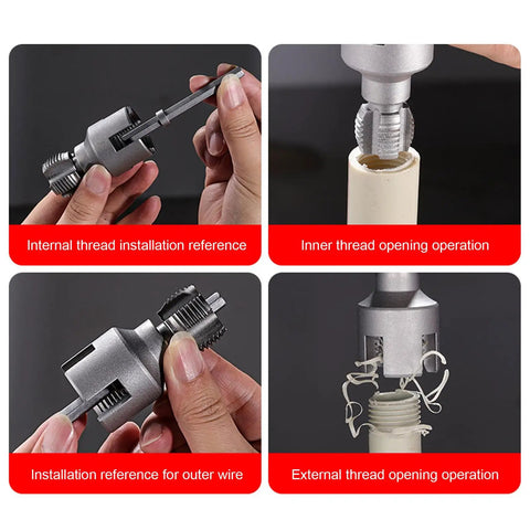Heavy Duty Oumefar Pipe Threading Kit With Double Function For Cutting Threads Fast On Pvc And Mpp Plastic Pipes 1 2 In 3 4 In Sizes. Top Tier 40Cr Alloy Steel Construction Made For Tough Home Repairs And Professional Electrical Installations Without showing internal and external threading use on PVC pipe