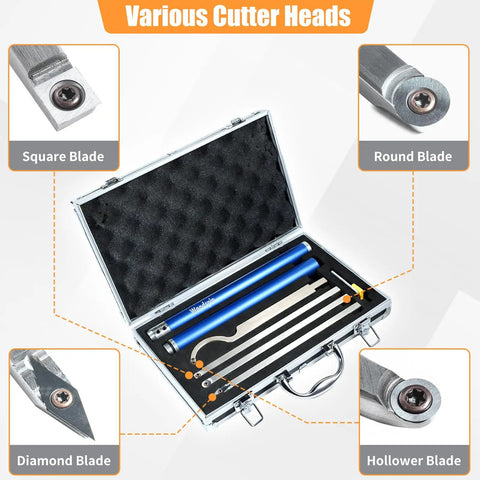 Premium Pro Grade Carbide Lathe Tools For Wood Lathe Set With Indexable Inserts And Storage Case, blade types shown
