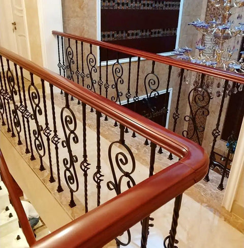 Top Shelf Kick Ass Wrought Iron Railing Posts And Diy Staircase Balusters For Outdoor Deck Porch Backyard With Rust Proof Paint And 37 Inch Heavy Duty Metal Banister Spindles on a stylish indoor staircase.