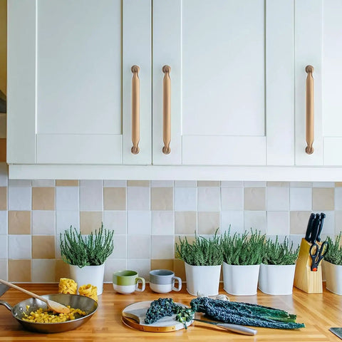 Image showing white kitchen cupboards with 10 Pack 5 Inch Champagne Bronze Cabinet Handles For Cupboards And Drawers Kitchen Cabinet Hardware Pulls Durable Metal Pulls With Easy Install And Smooth Operation For Modern Home Makeover.