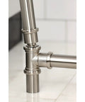 Close-up of Tub Waste And Overflow Drain Assembly With Double Pivoting Action, Brushed Nickel Finish, solid brass construction.