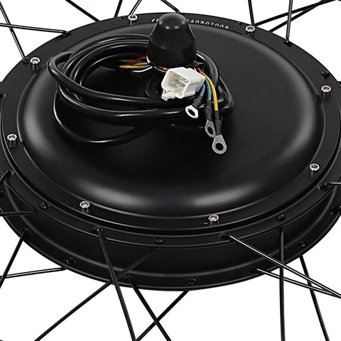 Close-up of the 24 Inch Front Wheel Ebike Conversion Kit With 48V 1500W Hub Motor Controller LCD Display Pedal Assist Sensor And Included Bag.