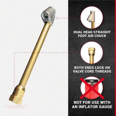 Dual Head Air Chuck With One Quarter Inch FNPT Connection, brass construct with dual heads for quick air fills