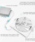 Six Inch Ultra Thin Square LED Recessed Light Kit With Dimmable 12W Downlights, IC and wet rated, showing junction box and sealing protection