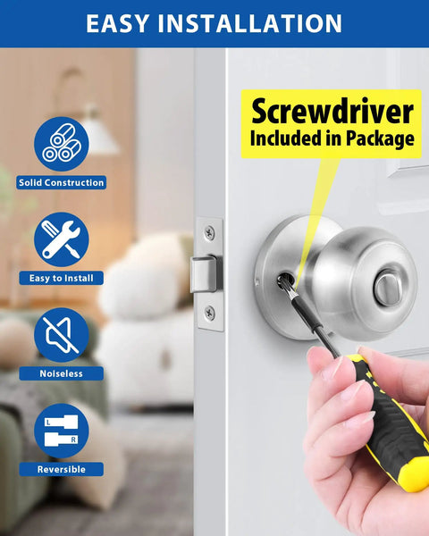 Keyed Entry Door Knob With Lock In Satin Nickel Finish Solid Stainless Steel For Front Or Back Doors installation with screwdriver