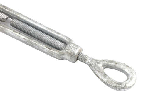 Expertly Crafted Forged Steel Turnbuckle With Hook And Eye Rigging Hardware 5 16 By 4 12 Inch close-up view of threaded end.