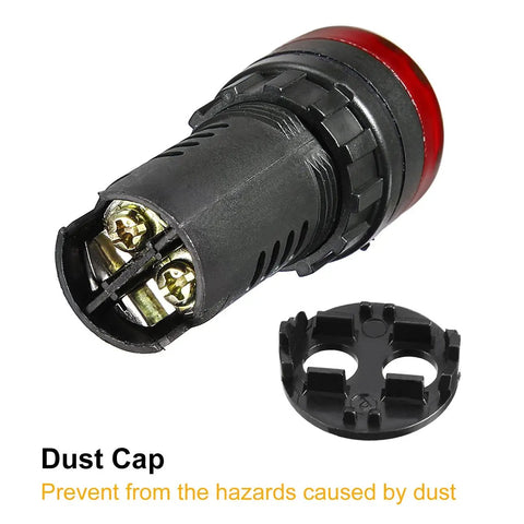 Five Pack Red Indicator Light With Buzzer 110V ACDC 22mm Panel Mount with dust cap shown for electrical control panels HVAC projects.