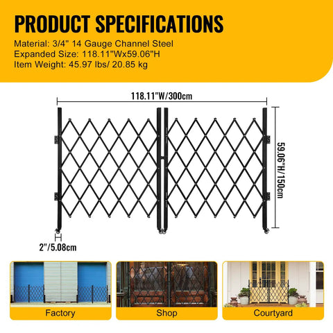 Premium Expandable Garden Fence And Portable Barricade Gate Made From Solid Heavy Duty Steel With Smooth As Butter Rolling Caster Wheels for factory or shop use.