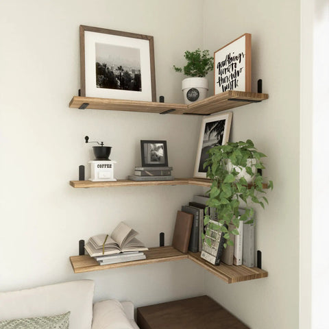 Premium Set Of Six Rustic Brown Floating Wall Shelves Straight upgrade your home with stylish corner storage and decor.