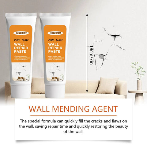 Image showing two tubes of Drywall Repair Kit Set For Wall Cracks And Holes 2 Pack Spackle Paste with cracked wall background.