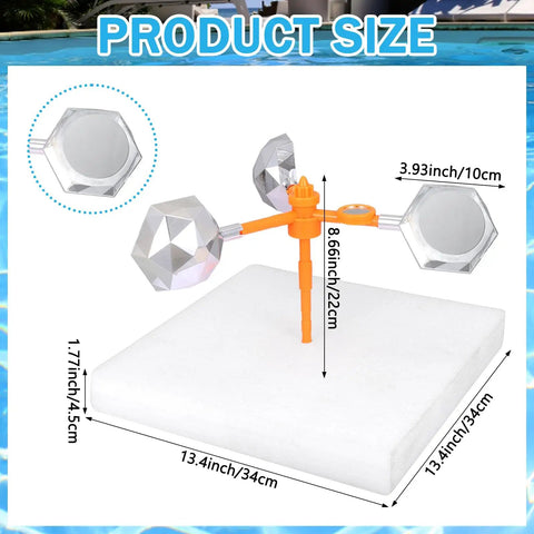Floating Reflective Windmill Bird Deterrent For Pools And Backyards No Drama Quick And Humane Visual Solution That Spins To Deter Ducks, Birds, And Crows, product size with dimensions shown