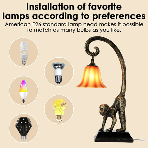 Cool Gold Finish Modern Resin Standing Monkey Table Lamp with bulb options for home decor, bedside LED lamp for living room.