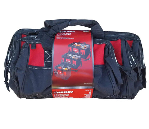 Red Tool Bag Set With 18 Inch, 15 Inch, And 12 Inch Bags, Zippered Tops And Shoulder Strap, Heavy Duty Construction, Ideal For Pros And Diy Projects