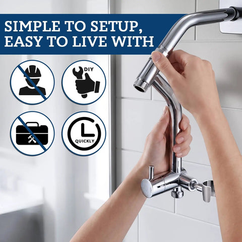 Person installing 12 Inch All Metal Rain Shower Head With Handheld Spray In Chrome Finish Featuring 144 Wide Angle Nozzles.