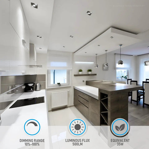 Modern kitchen with installed 3 Inch Gimbal LED Recessed Light Kit, Dimmable Ten Percent To One Hundred Percent, 7W Equal To 50W Recessed Downlight