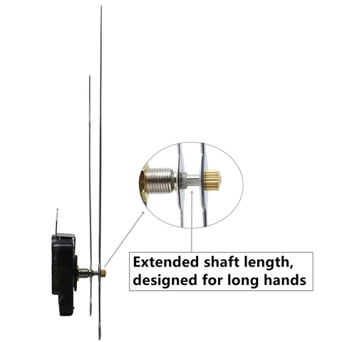 Side view of Quartz Wall Clock Movement Replacement Kit Battery Powered With High Torque Drive Long Shaft For Thick Dial Thickness Up To 0.3125 Inches highlighting extended shaft length.