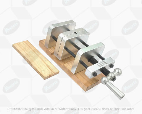 Straight Shooter Pen Centering Vise Jig For Drill Press, rugged steel jaw, locks pen blanks dead center, woodturning tool.
