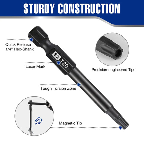 10 Piece Security Torx Bit Set In S2 Steel With CNC Machined Tips Two Point Three Inch Long Magnetic Torx Bits