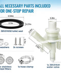 Killer Quality RV Toilet Water Valve Replacement Kit For Dometic 300 310 320 Models with parts dimensions displayed clearly.