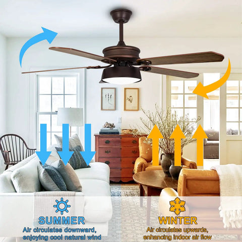 52 Inch Farmhouse Ceiling Fan With Light And Remote For Indoor Outdoor Spaces Bronze Finish 3CCT LED 6 Speed Reversible DC Motor in living room