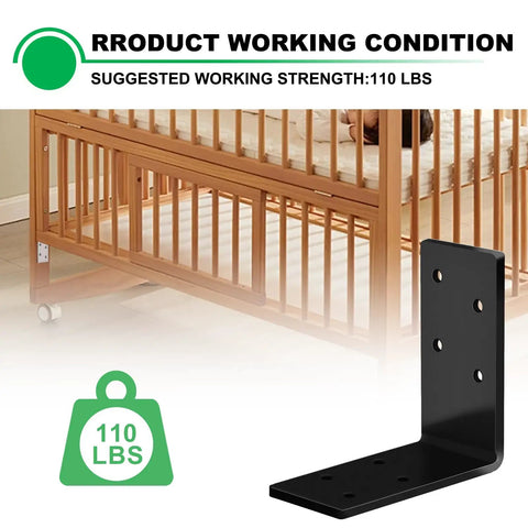 Flex Free Heavy Duty L Brackets 12 Pack 3x3 Inch Corner Angle Braces Black Metal Supports for wood shelves next to crib.