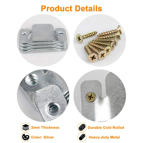 Heavy Duty Sectional Sofa Connector Brackets with screws, silver metal fasteners, 2mm thickness for modern homes.