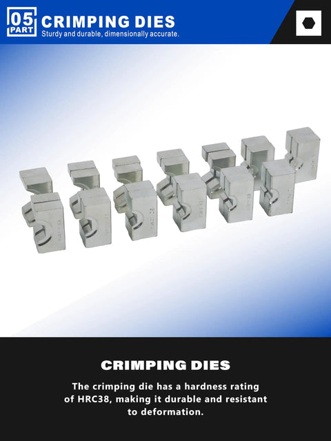 13 die sets for Beefy 16 Ton Hydraulic Cable Lug Crimper Kit for 9 AWG to 600 MCM Electrical Terminals