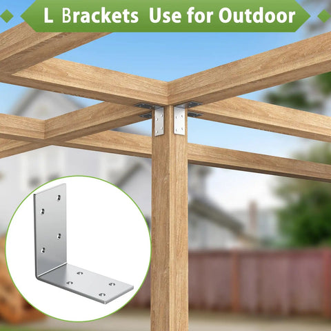 3X3 Inch Galvanized L Shape Brackets Zero Flex Heavy Duty Top Shelf Corner Support Hardware For Reinforcing Wood Furniture Desks And Outdoor Diy Projects in use on wooden framework.