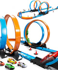 Epic Kids Race Track Gift Set With 35 Plus Pieces Four High Speed Die Cast Cars Four Action Loops And Endless Configurations