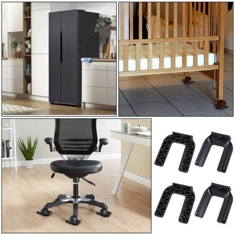 Lock And Load Your Rolling Ride With This Bulletproof 4 Pack Of Non Slip Rubber Wheel Stopper under office chair on wood floor.