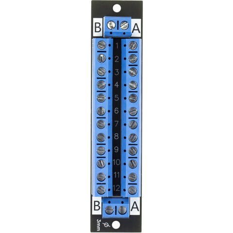 2x12 Terminal Block Distribution Module Breakout Board For AC And DC Power, 15 Amp Screw Terminal, 5.0mm Pitch, Accepts 26 AWG To 12 AWG Wire, Black, Dual Pack, Expandable For DIY Electronics Projects, blue terminal strip with 12 screw connectors