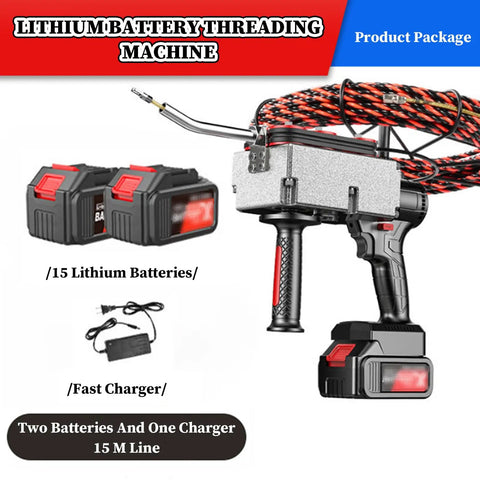 Gwthixion Cordless Electrician Wire Puller With Dual Lithium Batteries For Automatic Cable Tuggering And Wall Threading Up To 15 Meters, showing two batteries and a fast charger.