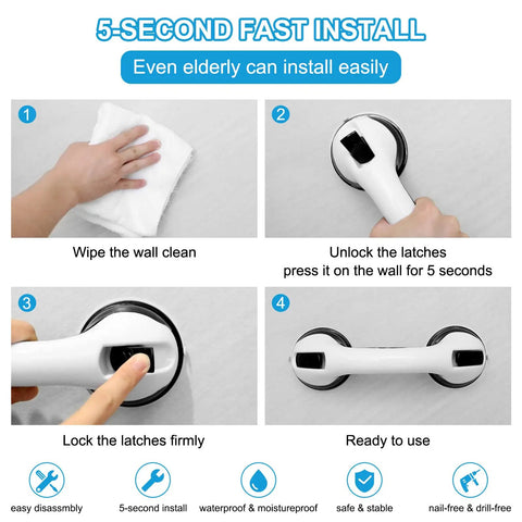 Two Pack Senior Shower Grab Bars With Strong Suction Cups Non Slip Bath Handles Installation Guide