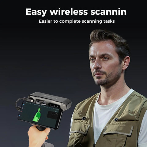 Slick WiFi 6 Wireless Screen Mirroring Adapter For 3D Scanners with smartphone display in use during scanning task.