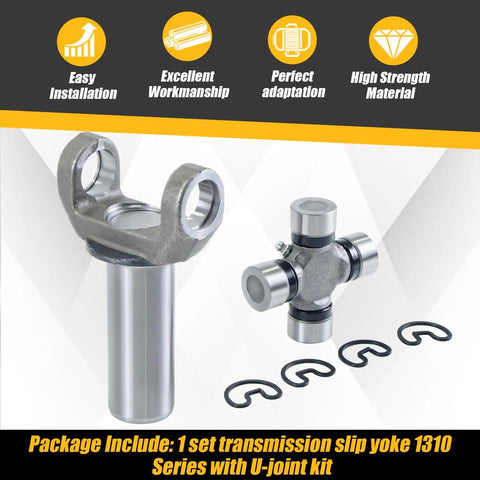 Transmission Slip Yoke And U Joint Kit For Turbo 350 TH350 700R4 1310 Series 26 27 Spline with retaining clips visible