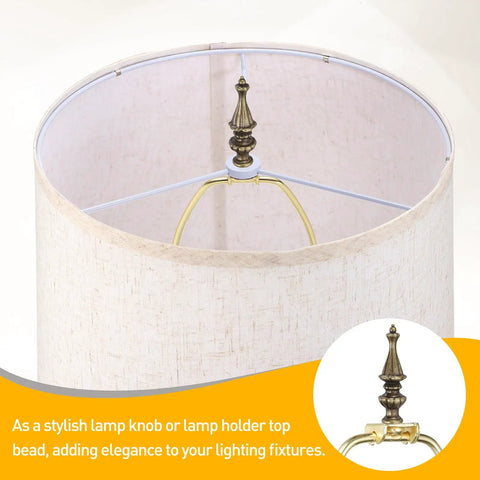 2 Pieces Bronze Lamp Finials 3.4 Inch Tall With Cleaning Cloth For Table And Floor Lamps Retro Vibe Shade Holder Cap Knob Nuts Decorative Lighting Fixture Accessories One Eighth IP Thread And One Quarter Twenty Seven Thread installed on lamp shade