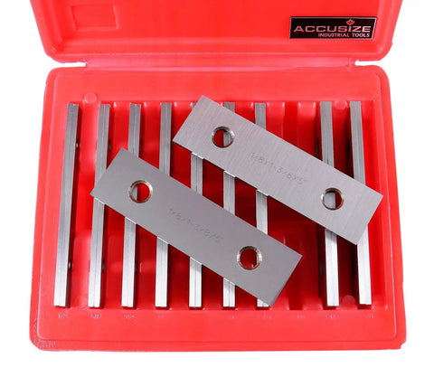 Garage Ready Premium Workshop Grade Precision Machinist Parallels Eighth Inch Thick Five Inch Long Ten Matched Pair Drill Press Layout Blocks Hardened Tool Set in red case.