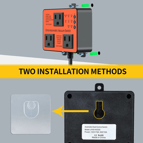 Ortis Automatic Vacuum Switch, orange control panel with dual outlets and black rear housing.