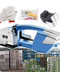 Battery-Powered Electric Strapping Machine For PP PET Straps, Auto Tighten, Easy Setup Without Tools, Gloves Included