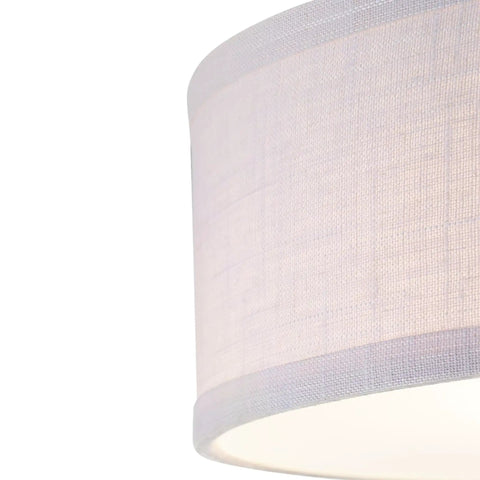 Close-up of summer linen shade on Two Light Flush Mount Ceiling Light With Summer Linen Shade In Brushed Nickel Finish For Kitchen Hallway And Interior Living Spaces Great For Baths, Bedrooms, And Entryways With A Clean, Modern Vibe