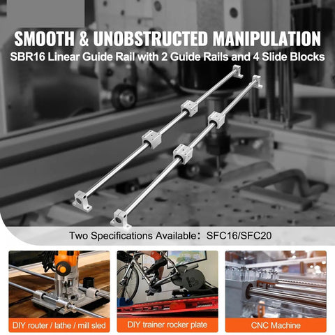 2 Pack Linear Guide Rails Sfc16 Sfc20 Kit 1000mm Or 2000mm Length With 4 Sliding Blocks High Load Bearing For DIY CNC Routers Lathes Mills Smooth Quiet Durable Motion System, SFC16/SFC20 rails