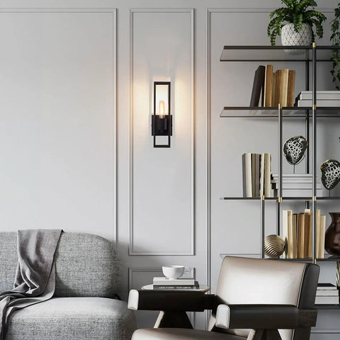 Dang Stylish Vintage Industrial Wall Sconce Lights With Solid Iron Frame Hella Bright LED Wall Lamp illuminating a modern living room corner.