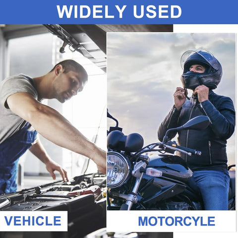 Blue Twenty Pack One Quarter Inch Female Spade Connectors Kit for 22-16 AWG Wire shown in vehicle and motorcycle scenarios