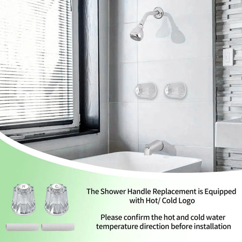 Modern bathroom with 2 Piece Shower Handle Remodel Kit For Verve Faucets, showing clear acrylic handles and showerhead.
